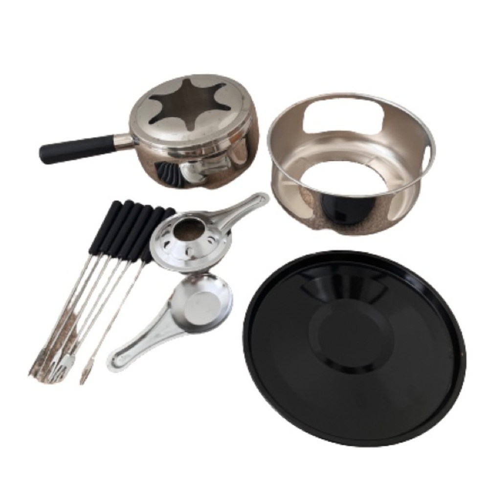 12 PIECE VINTAGE STAINLESS STEEL FONDUE SET